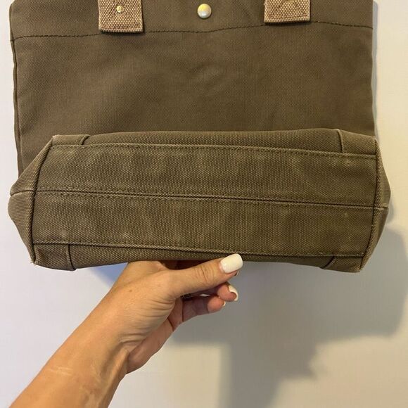 J. Crew Olive Green Canvas Tote canvas Bag boho gothic grunge army hippie camp - Picture 3 of 8